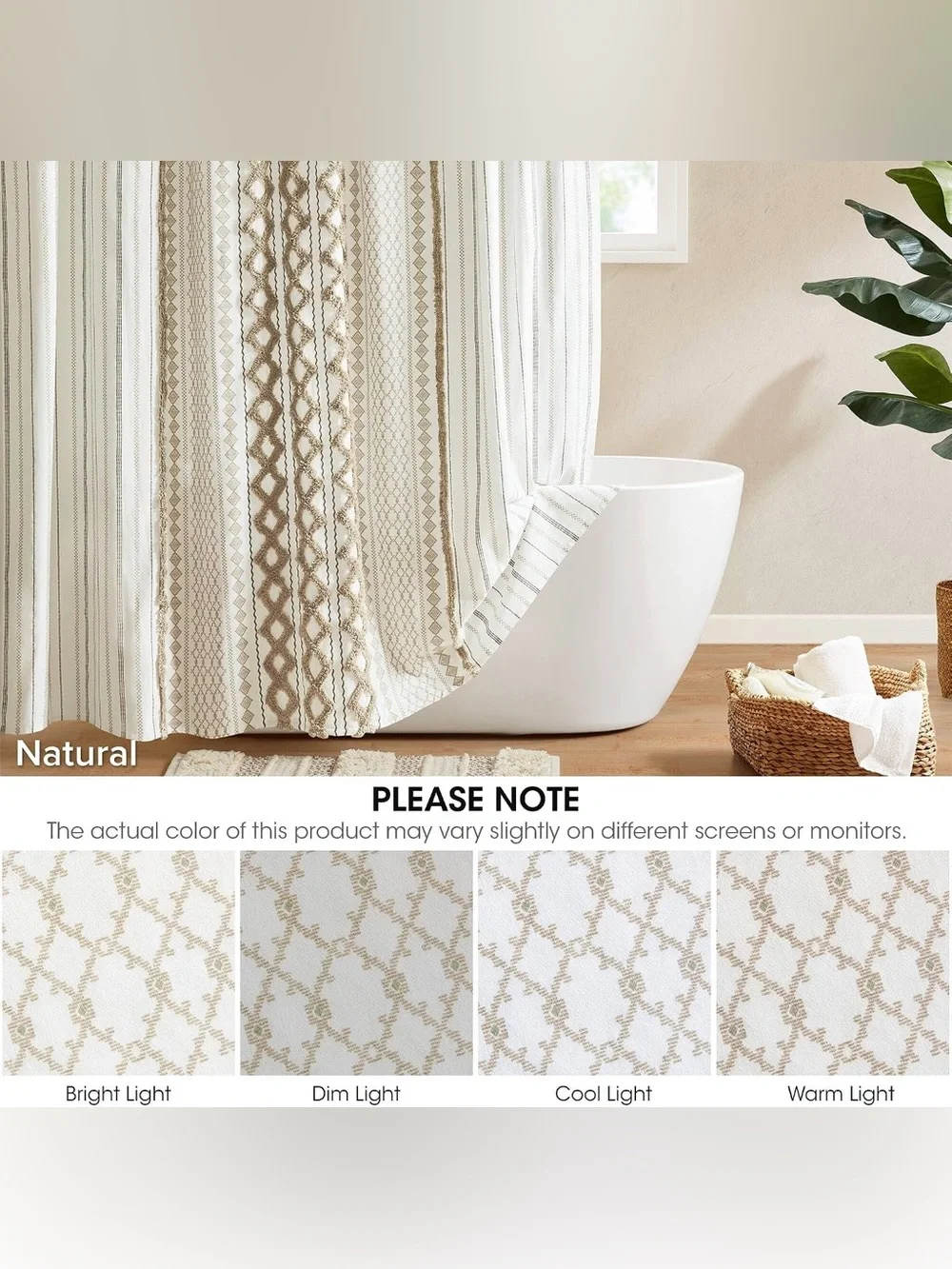 INK+IVY Extra Long Cotton Shower Curtain for Bathroom, Neutral, 72 x 84 boho